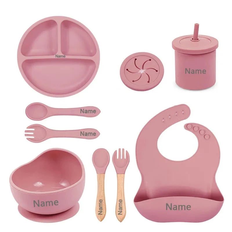 Conjunto de Pratos Silicone ventosa para bebês Personalizado com nome 8 peças